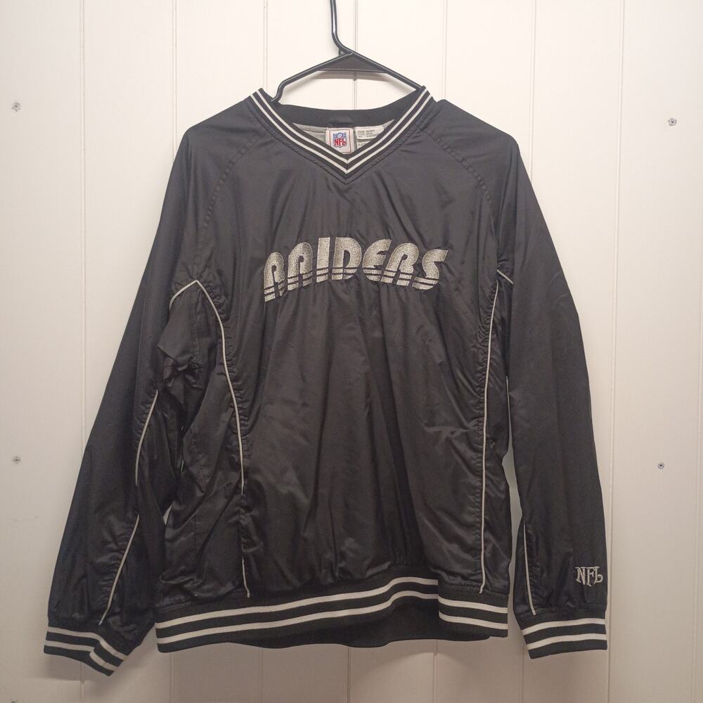 Vintage NFL Oakland Raiders V-Neck Windbreaker Pullover Jacket Youth XL 16/18